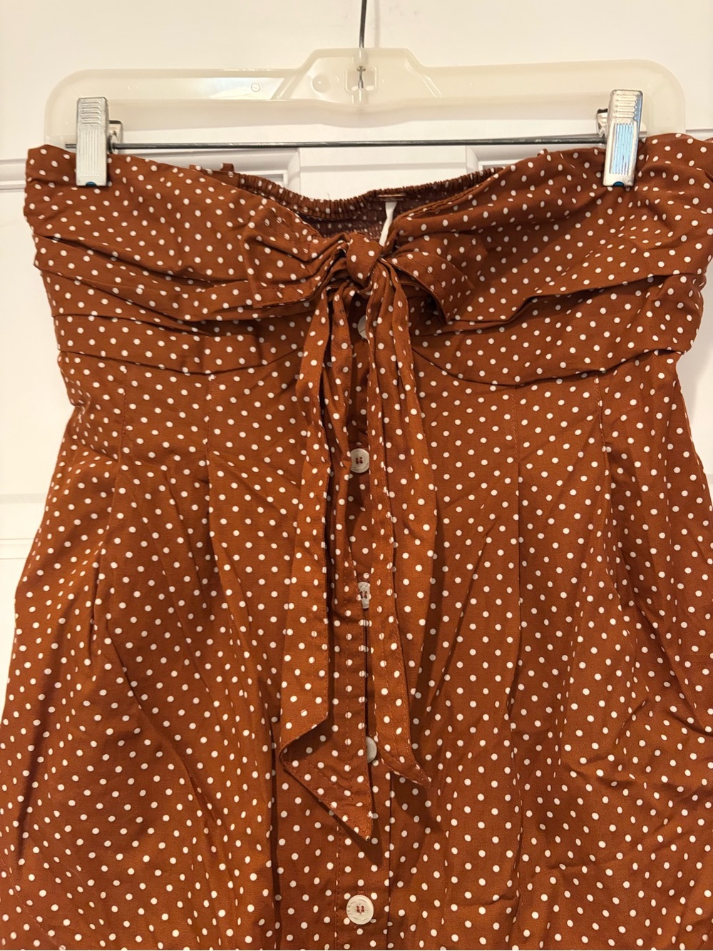 NWT Free People Be Mine Brown Polka Dot Tie-Front Strapless Top - Picture 5 of 12